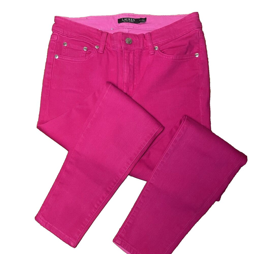 Lauren Ralph Lauren Women's Pink Premier Skinny High Rise Ankle Jeans Size 4